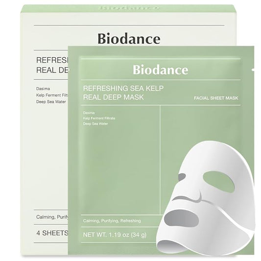 BIODANCE Refreshing Sea kelp Real Deep Mask, Overnight Hydrogel Mask, Calming, Oil & Sebum Control, Blemish Care, Korean Skincare | 1.19oz(34g) x 4ea