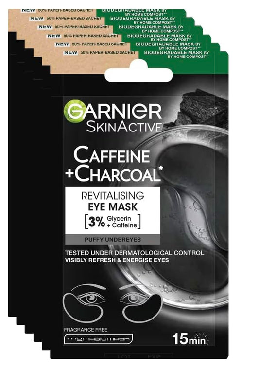 Garnier Charcoal Caffeine Depuffing Anti-Eye Bags Sheet Eye Mask (6 COUNT)