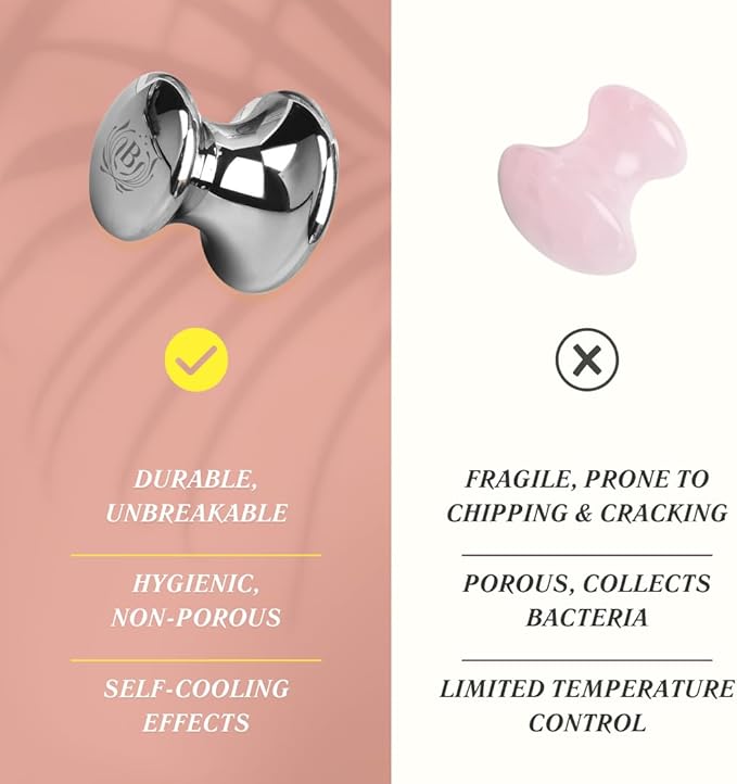 Blumenes - Mushroom Gua Sha Tool - Stainless Steel Massage Tool for Face & Body - Cold & Heat Retention for Relaxing Spa Experience - Durable Stainless Gua Sha for Enhanced Skincare Routine