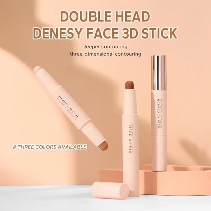 Double head contour stick, Highlight & Contour Bronzer Stick, durable and waterproof contour stick set, facial makeup contour face cream (03#Bronzer contour and glow sticks) ﻿