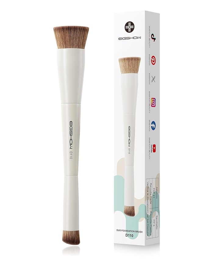 EIGSHOW Foundation and Concealer Brush, Dual Ended Makeup Brush For Flawless Foundation Coverage, Under Eye Concealer, Vegan & Cruelty-free (D110-Beige)