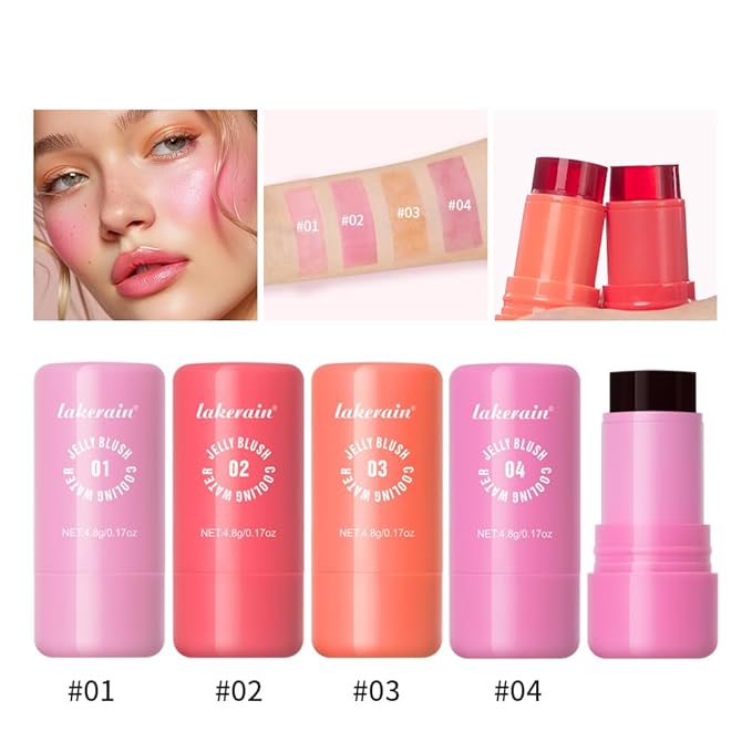 Jelly Cooling Blush Stick, Milk Water Tint, Clear Glossy Long Lasting Sheer Lip & Cheek Stain, Waterproof Light Non-Sticky Buildable Watercolor Finish-Vegan, Cruelty Free (#4 berry, 0.17oz)