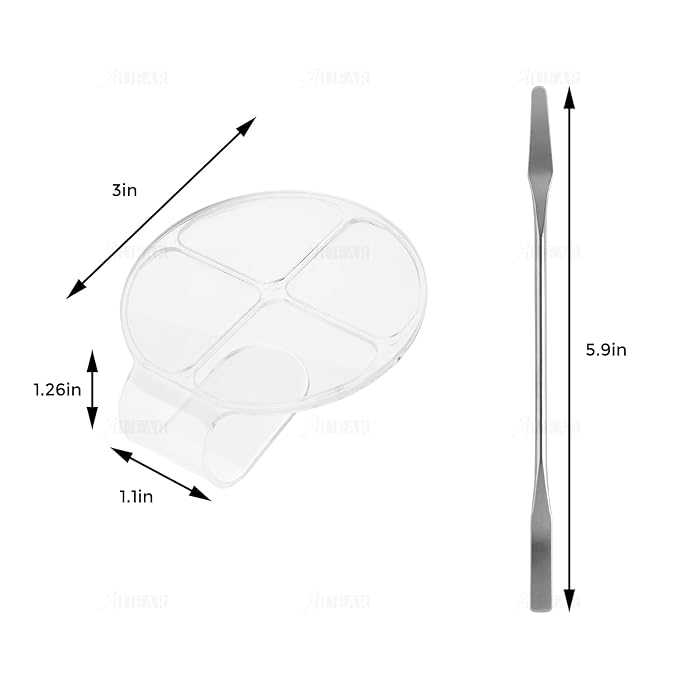 AUEAR, 2 Pack Hand Makeup Mixing Palette Handheld Palette Clear Makeup Cosmetic Palette Nail Art Manicure Palette with 2 Pieces Spatula for Mixing Foundation
