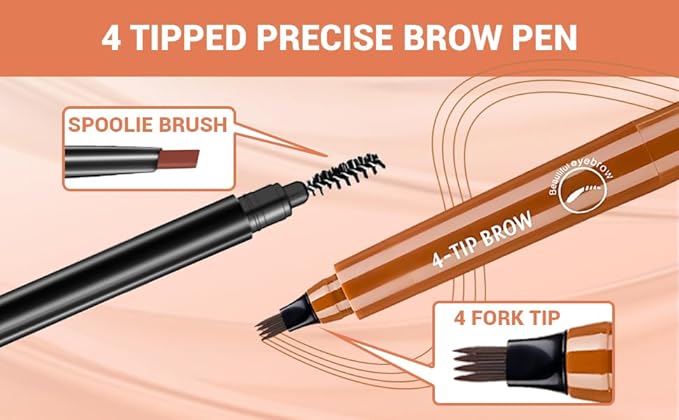 2025 New Magic Eyebrow Pencil, 3D Waterproof 4 Tipped Precise Brow Pen Microblading Eyebrow Pencil Contouring Pen Fine Stroke Microblading Creates Natural (Red Brown)