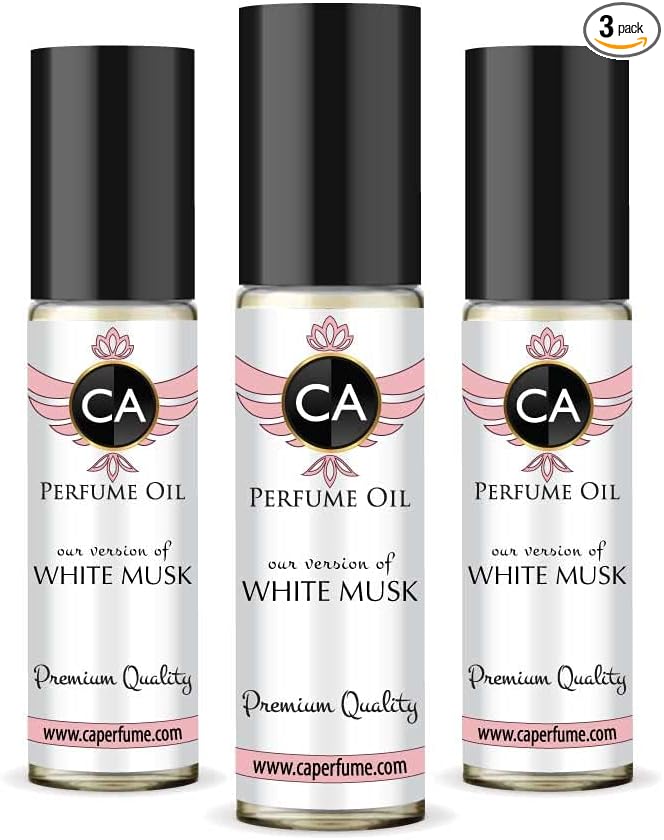 CA Perfume Impression of Emra White Musk For Women Replica Fragrance Body Oil Dupes Alcohol-Free Essential Aromatherapy Sample Travel Size Concentrated Long Lasting Attar Roll-On 0.3 Fl Oz-X3