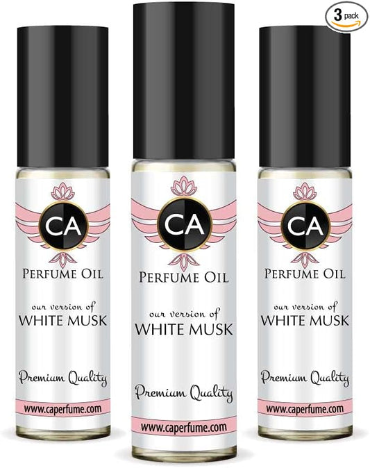 CA Perfume Impression of Emra White Musk For Women Replica Fragrance Body Oil Dupes Alcohol-Free Essential Aromatherapy Sample Travel Size Concentrated Long Lasting Attar Roll-On 0.3 Fl Oz-X3