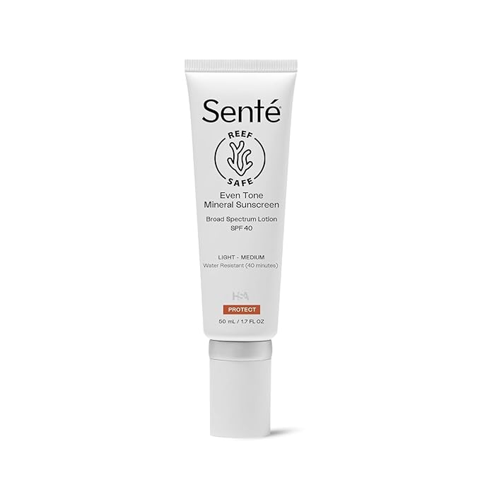 Senté Even Tone Mineral Sunscreen Tinted | SPF 40 Light-Medium | Hydrating, Lightweight Sun Protection Treatment for Redness & Discoloration | UVA/UVB & Blue Light Defense | 1.7 oz