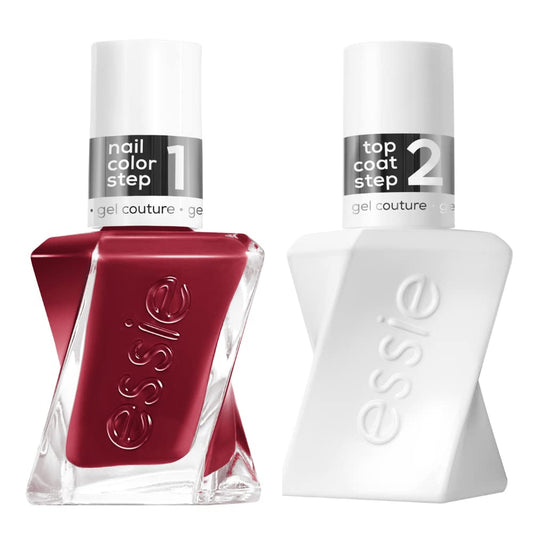 essie Gel Couture Longwear Nail Polish Set, Red Nail Polish, Put in the Patchwork + Gel-like Shiny Top Coat 0.46 fl oz each