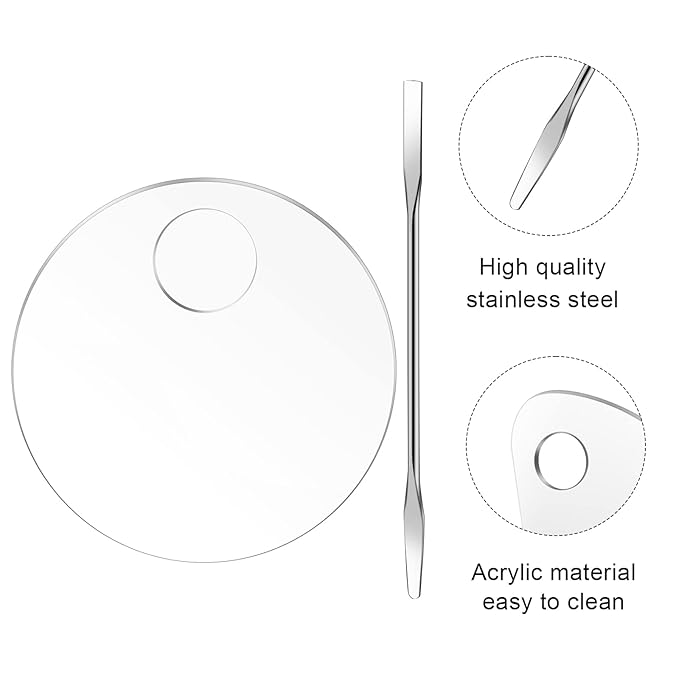2PCS Acrylic Cosmetic Palette with 2PCS Spatula Tool,Makeup Palette Mixing Tray Apply for Foundation Eye Shadow Lipsticks Nail Art Professional Pigment Blending(Round)