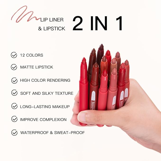 ibcccndc 6PCS Lip Liner and Lipstick Set - High Pigmented Creamy Matte Lip Liner Pencil Set for Girls and Women, Lip Makeup Gift Sets - Waterproof Formula (B)
