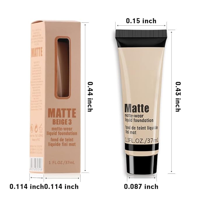 2 Pack Liquid Foundation Cream for Face Makeup,Durable Full Coverage Matte Concealer Make Up,Oil Control & Waterproof Base Primer -1+1 Fl.Oz-BEIGE 4#
