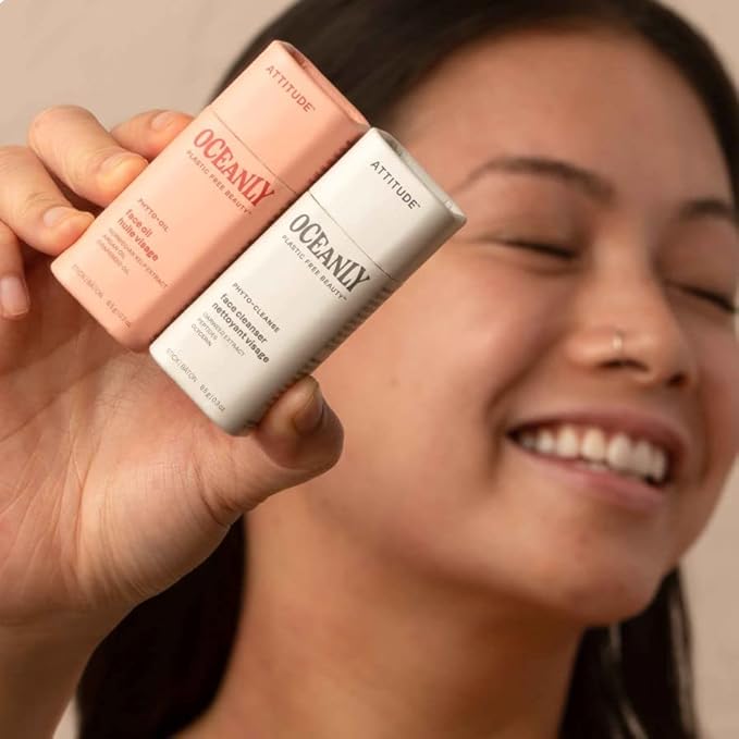 ATTITUDE Oceanly Radiant Skin Daily Facial Care Routine Box Set, EWG Verified, Plastic-free, Plant and Mineral-Based Ingredients, Vegan and Cruelty-free, PHYTO GLOW, Set of 4 Travel Size Bars