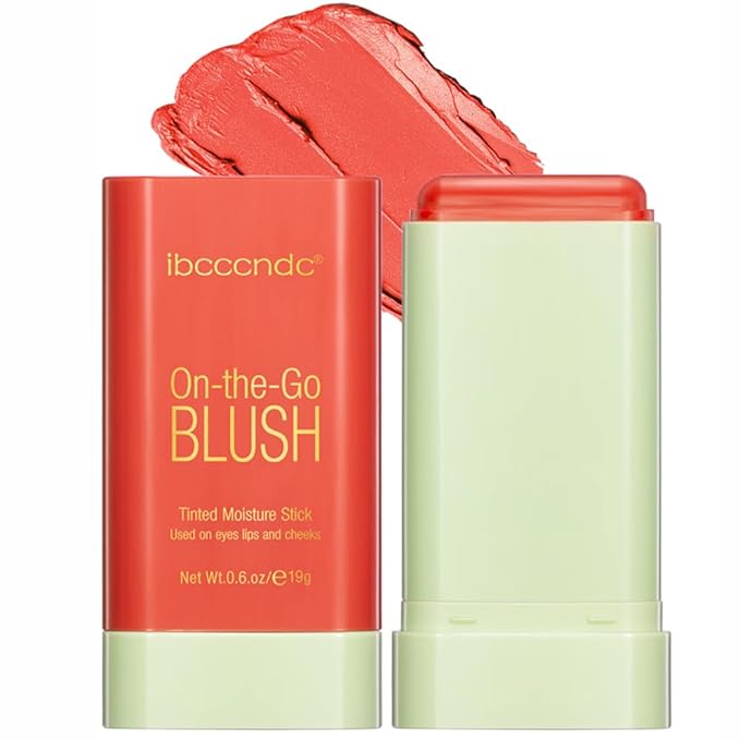 Blush Stick Matte Finish Waterproof Long Lasting Pink Red Cheek Lip Make-up Multi Lip Tint Stick Highlighter High Pigment Rouge Blush for Women Lady Daily Lip Cheek Make (3#coral orange)