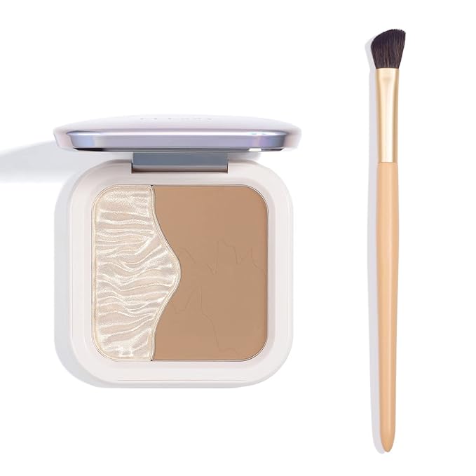 ELLESY Highlighter Makeup Palette Shimmer Face Bronzer and Highlighter Contouring Palette Makeup Kit Sculpting Contour Powder Palette with brush-C02