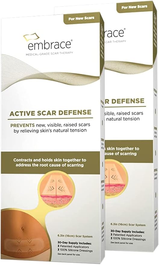Embrace Scar Treatment, Silicone Sheets for New Scars with Active Scar Defense, Extra Large 6.3 Inch Sheets, 60 Day Supply (Recommended Treatment)