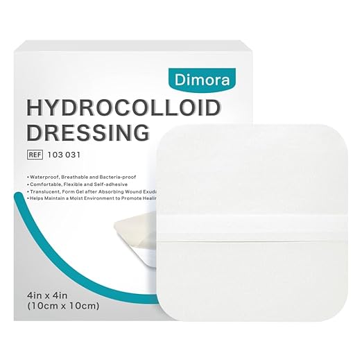 Dimora Hydrocolloid Wound Dressing, 10 Pack Ultra Thin 4" x 4" Large Patch Bandages with Self-Adhesive, Fast Healing for Bedsore, Burn, Blister, Acne Care, Sterile and Waterproof