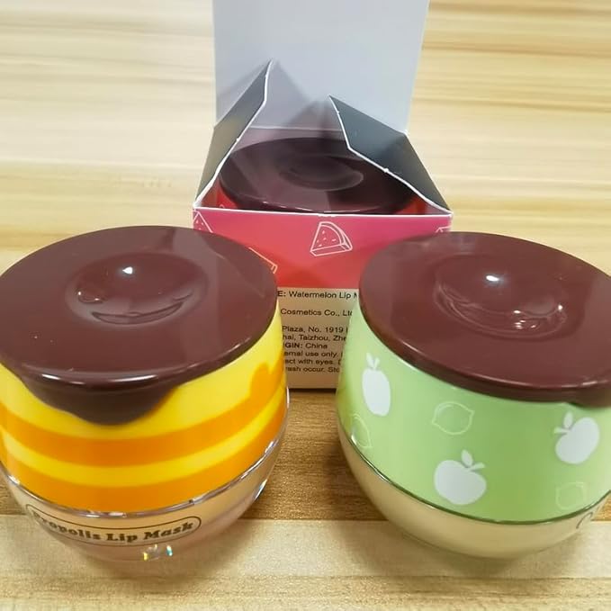 3PCS Bee Lip Balm Honey Pot,Honey&Apple Lime Lip Mask Overnight Moisturizing Lip Balm,Hydrating Prevention Dry and Cracked Reduces Lip Lines Lip Sleeping Mask (Honey+Strawberry+Apple Lime)