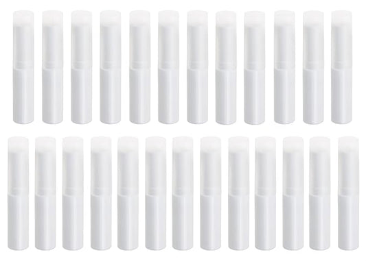 0.14oz Empty Flavored Lip Balm Container Tubes Plastic Homemade Moisturizing Lip Stick with Caps Bulk Fit for Women Adult DIY Making Supplies, 25 Count (White)