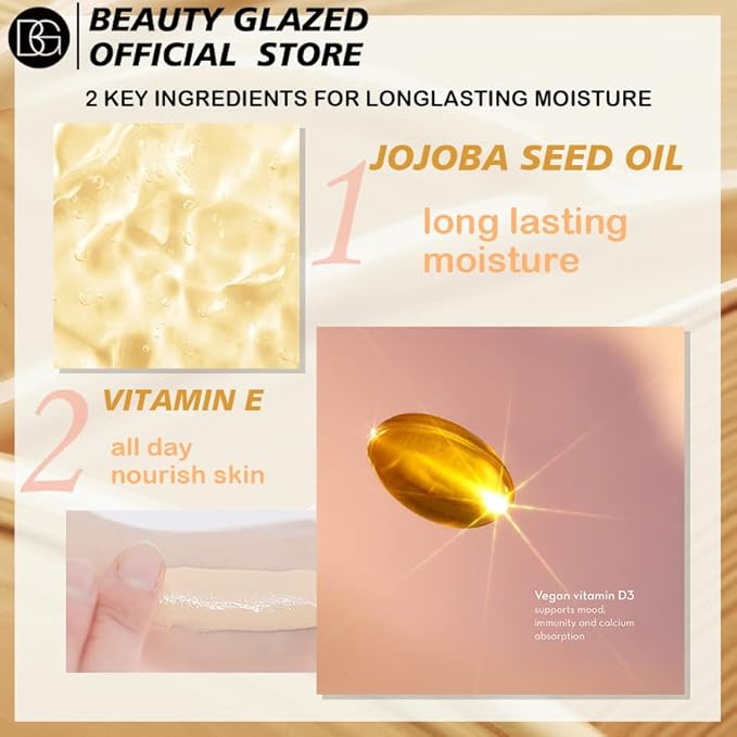 Beauty Glazed Soft Matte Silky Full Coverage Liquid Foundation, Multi-Use Buildable Foundation Lightweight Feel Oil Control Longwear Naturally Flawless Coverage Foundation (103 Warm Peach)