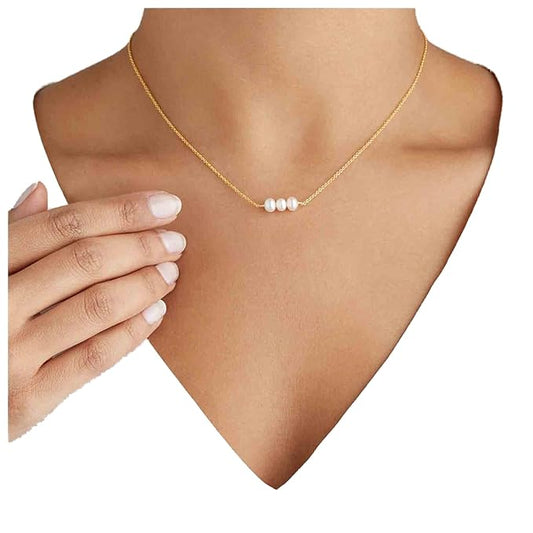 Boho Pearl Choker Necklace Gold Pearl Pendant Necklace Tiny Pearl Floating Necklace Minimalist Wedding Necklace Jewelry Women and Girls Gifts