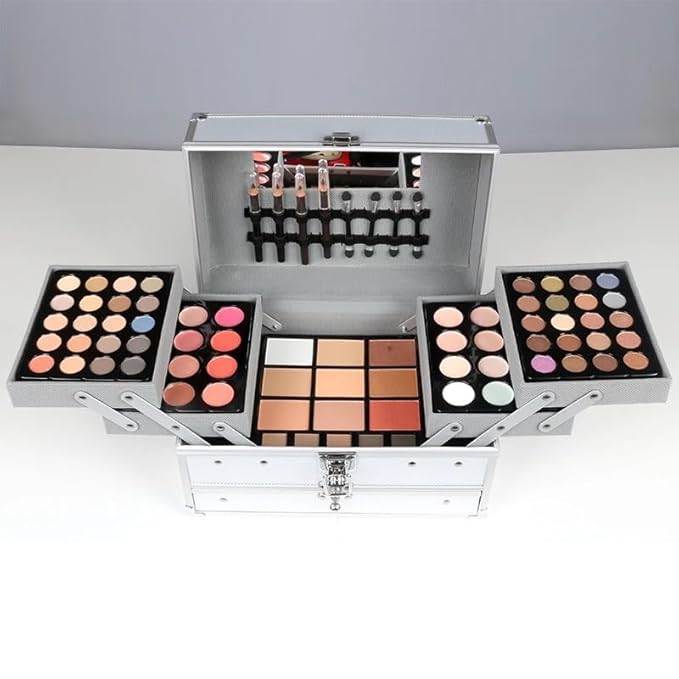132 Colors All In One Ultimate Color Makeup Kit: Carry All Trunk with Cosmetic Contouring Palette, Concealer, Face Powder, Lip Gloss, Blusher, Contour Shade, Eye Liner, and Eyebrow Powder.