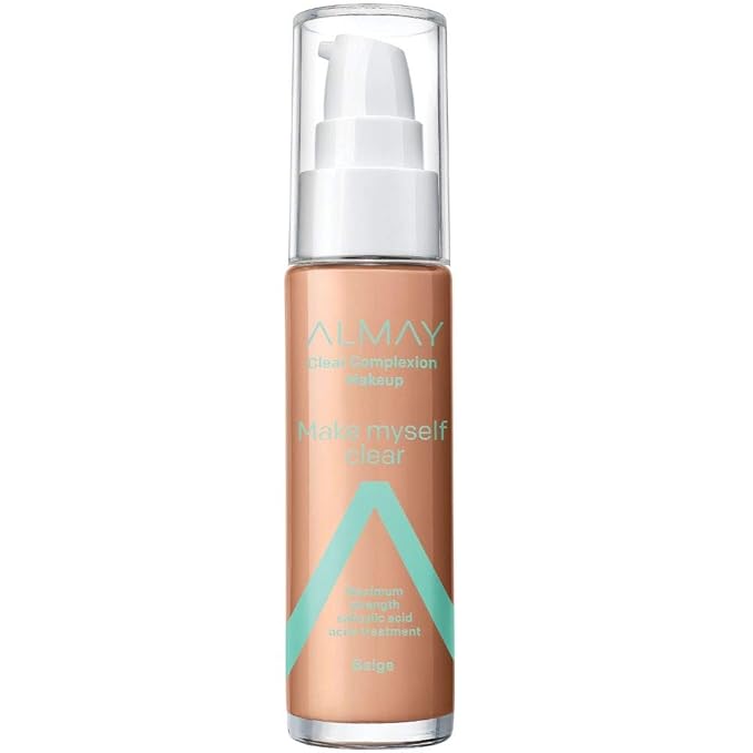 Almay Clear Complexion Makeup, Matte Finish Liquid Foundation with Salicylic Acid, Hypoallergenic, Cruelty Free, -Fragrance Free, Dermatologist Tested, 500 Beige, 1.0 oz