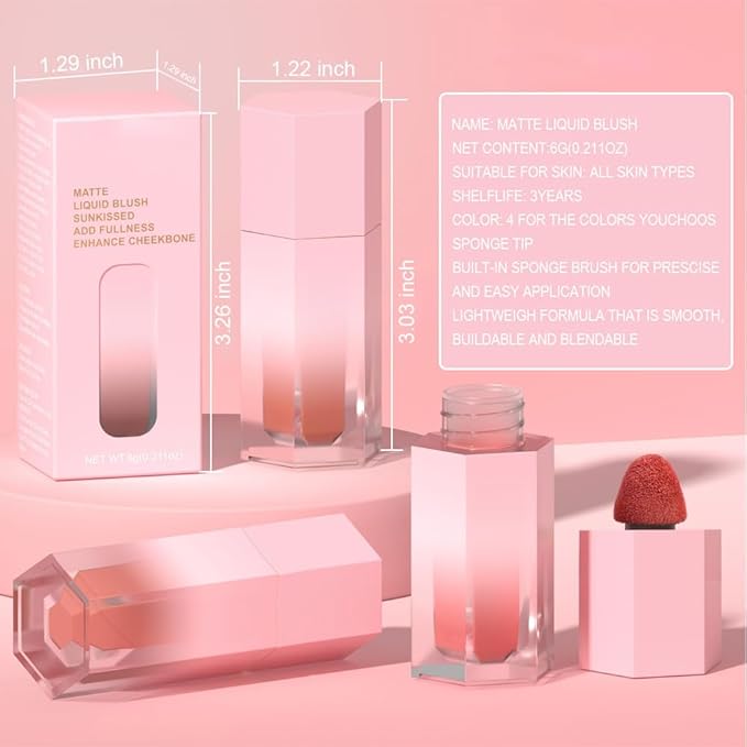 evpct 2Pcs Soft Cream Velvet Liquid Blush Makeup for Cheeks Lips, Moisturizing Lightweight Blendable Feel Waterproof Long-Wearing Smudge Proof Natural Matte Finish Looking Dewy Cheek Tint D110 & D112