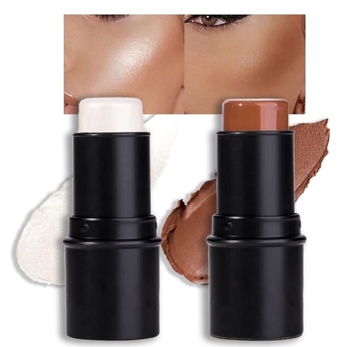 evpct 2Pcs Face Cream Contour Sticks Makeup Highlighter Highlight Brown Creme Cheek Contour Sticks contorno en crema Bronzer Bronzing Foundation Stick Kit Powder Shadow Shading Face Contour 05&08