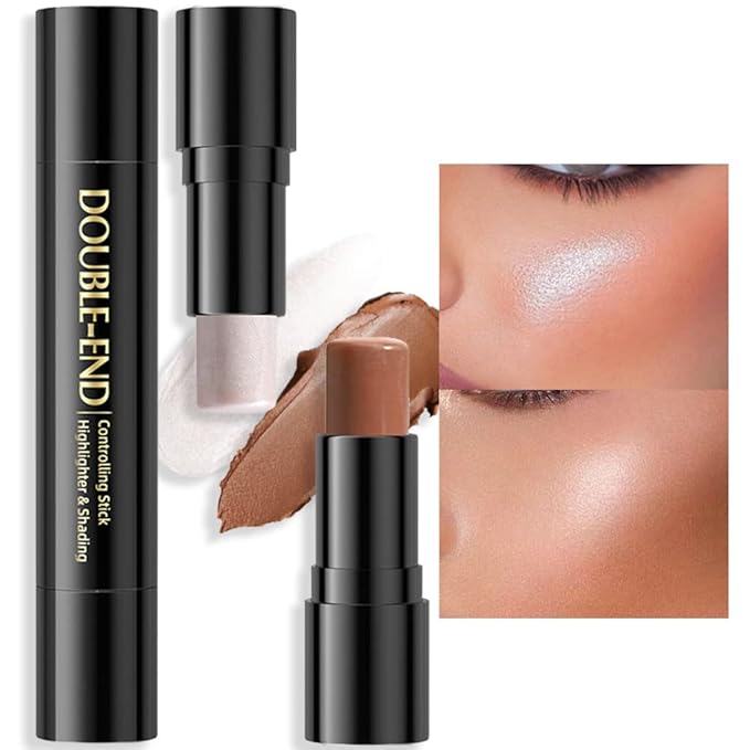 evpct 2In1 Face Cream Contour Stick Makeup Highlighter Highlight Brown Creme Cheek Contour Sticks contorno en crema Bronzer Bronzing Foundation Stick Kit Illuminator Long Lasting,02 Pearl White Coffee