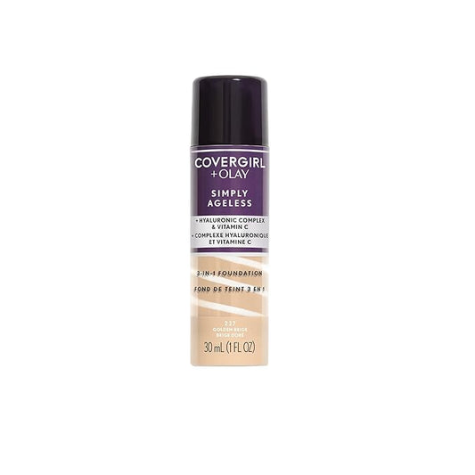 CoverGirl & Olay Simply Ageless 3-in-1 Liquid Foundation, Matte Finish, Hyaluronic & Vitamin C Formula, Golden Beige, 1 Count