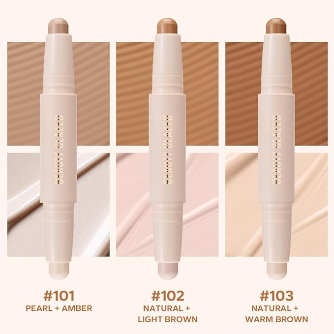 Double head contour stick, Highlight & Contour Bronzer Stick, durable and waterproof contour stick set, facial makeup contour face cream (03#Bronzer contour and glow sticks) ﻿