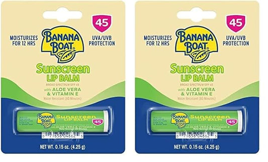Banana Boat Sunscreen Lip Balm SPF 45 with Aloe Vera & Vitamin E, 0.15oz | Lip SPF, Aloe Vera Lip Balm with SPF, Vitamin E Lip Balm, Moisturizing Lip Balm, Lip Sunblock, Travel Sunscreen, 0.15oz