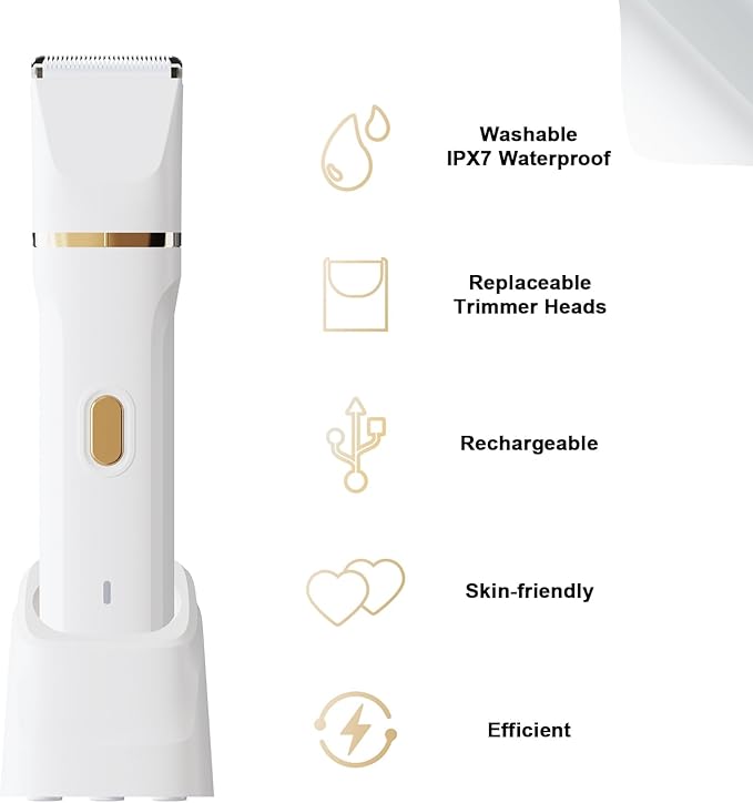 ele ELEOPTION Electric Razors for Women 5-in-1 Waterproof Wet Dry Electric Shaver with USB Charge Dock, Legs Hair Remover, Body Shaver for Beard Bikini Trimmer for Women White