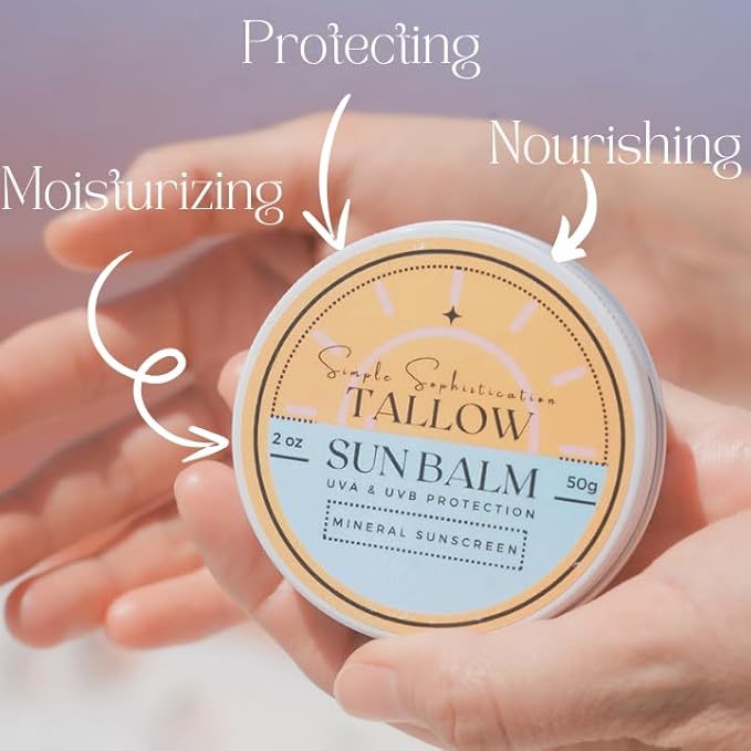Tallow Sun Balm, tinted - with grassfed tallow, castor oil, zinc oxide | Mineral Sunscreen | Natural, Clean, Organic | Reef Safe, Ocean Friendly | Spf 30 - suitable for sensitive skin (2 oz) (Fair)