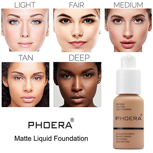 2 Pack PHOERA Foundation 102# Nude and 103# Warm Peach, Flawless Soft Matte Liquid Foundation,24 HR Full Coverage Mattle Oil-Control Foundation Makeup.