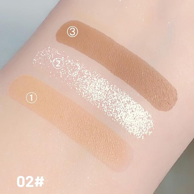 3 IN 1 Brown Nude Face Highlight Bronzer Powder Palette for Face Cheeks Contour Brightening, Buildable Matte Coverage Natural Makeup,Ultra Sculpt Nose Shadow Eyeshadow Primer 02#