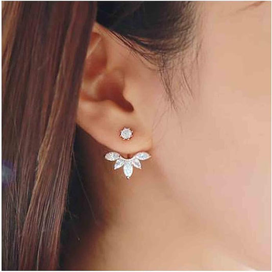Boho Crystal Lotus Jackets Earrings Gold Crystal Studs Earrings Sparkle Rhinestone Ear Jackets Earrings CZ Ear Climber Earrings Wedding Earrings Jewelry for Women and Girls