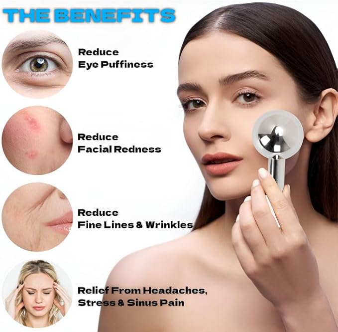 Ice Globes for Face & Eyes, Unbreakable Stainless Steel Cryo Massagers for Skincare Routines, Multifunctional Cold Roller Cooling Globes for Puffiness, Sagging Skin, Fine Lines, and Facial Relaxation