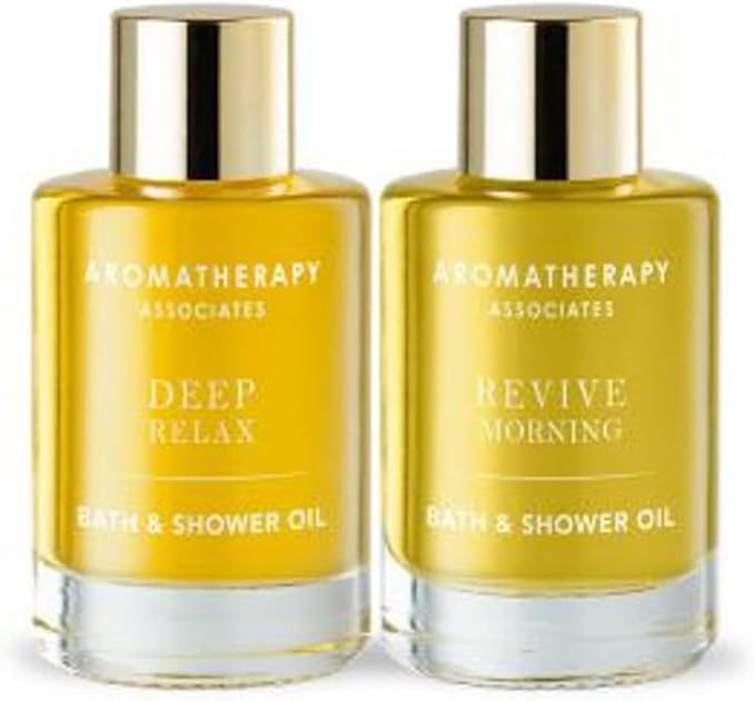 Aromatherapy Associates Perfect Partners Gift Set. 2 Premium Bath and Shower Oils (0.3 fl oz each) in Decorative Gift Box. Includes Deep Relax and Revive Morning Blends