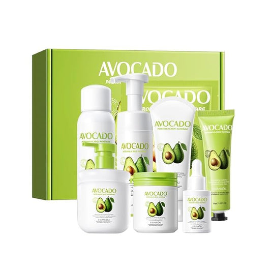 Avocado Facial Skincare Set - Complete Eight-Piece Kit for Soothing, Nourishing, and Moisturizing