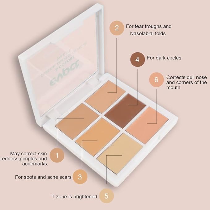 evpct 6 Colors Conceal Correct Cream Contour Makeup Palette for Mature Skin,Light to Neutral,Conceal trouble spots dullness dark circles Correct discolorations Camouflage imperfections Covers redness