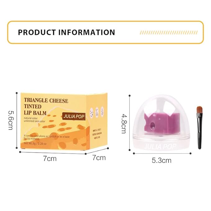 AKARY Cheese Shaped Tinted Lip Balm, Natural Moisturizing Lip Care All-day Moisture, Daily Lip Balm for Chapped Cracked Dry Lips, Soothing, & Refreshing, Hydration Treatment & Sleeping Care, 0.28oz