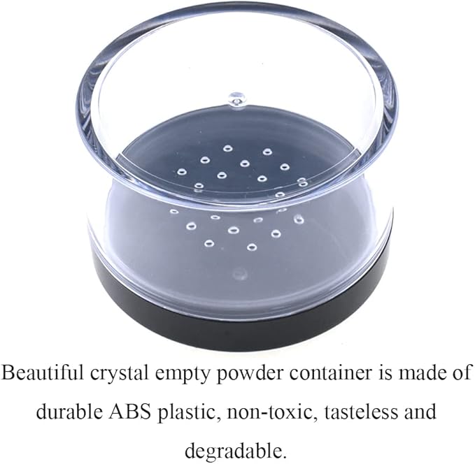 HAHIYO 2Pcs 50ml/1.69oz Plastic Empty Travel Powder Container Large Loose Powder Compact Case Makeup Cosmetic Jar Refillable Powder Box No Leak Powder Holder with Common Sifter and Black Screw Lid