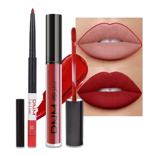 evpct 2Pcs Dark Oxblood Red Matte Lip Liner and Lipstick Combo Lip Gloss Stains Pencil Makeup Set Women Long Lasting 24 Hours Liquid Lipstick and Lip Liner Set labiales mate 24 horas originales