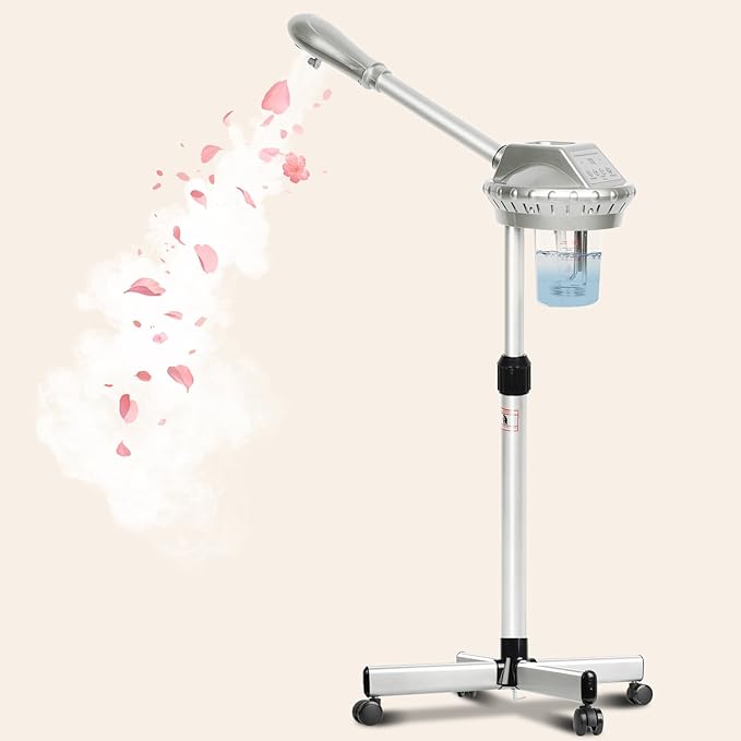 Facial Steamer Professional,Face Steamer for Estheticians with Hot Mist & Timer Function,Height Adjustable Vaporizador Facial Steamr on Wheels