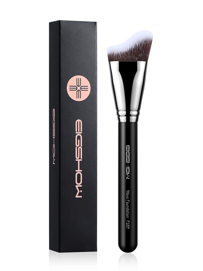 EIGSHOW Foundation Brush with Wave Shaped Head for Liquid, Cream, Powder Blending Cheekbones Jawline, Large Premium Dense Synthetic Bristles (F659)