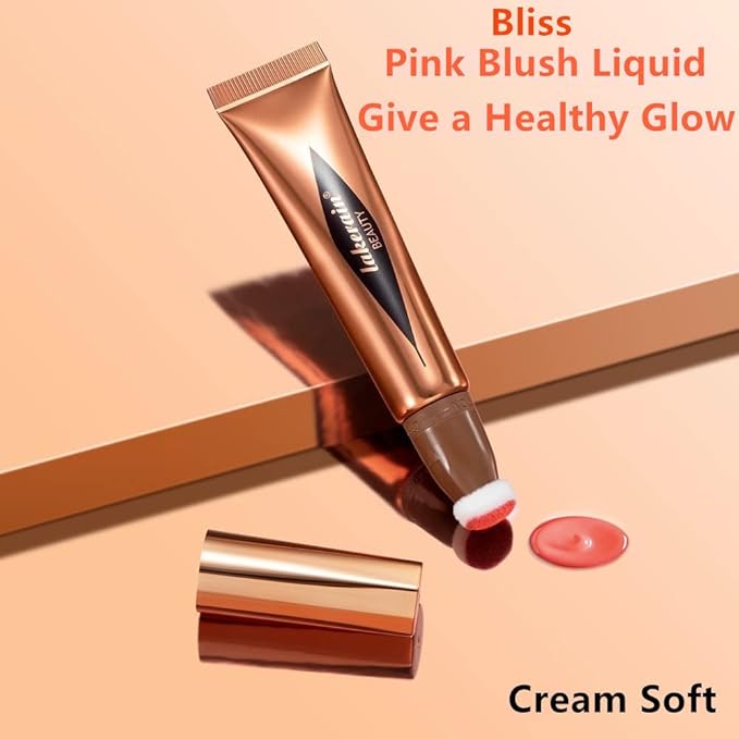 Go Ho Liquid Blush Beauty Wand,Soft Cream Blush Makeup,Liquid Blush for Cheeks Contouring with Cushion Applicator,Easy to Blend & Long Lasting & Smooth Natural Dewy Finish,01# Bliss Pink Blush Liquid