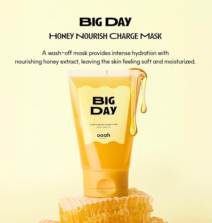 BIG DAY Nourishing Honey Face Mask | Korean Skincare for Deep Hydration & Glow | Propolis, Bee Pollen & Ceramide for Radiance & Skin Barrier Support | 120ml 4.05fl.oz