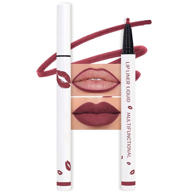 evpct Longwear Liquid Lip Liner Stain Marker Pen Long Lasting Waterproof, Wine Red Plum Matte Semi Permanent 24 Hour Lip Liner and Lipstick Combo Korean Color Stay Lipliner All Day Lips Stain peel off