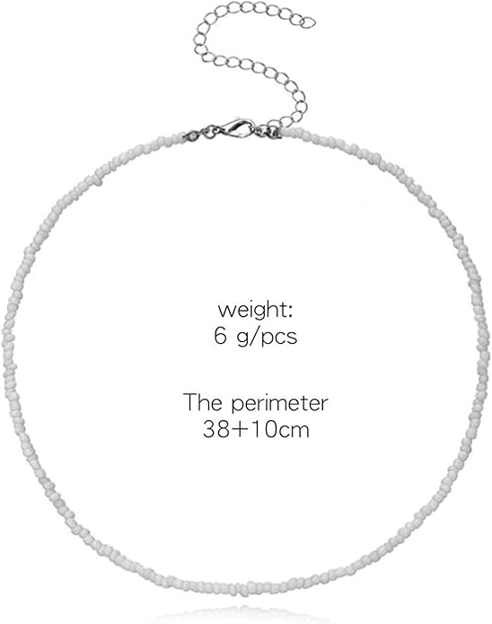 Boho Seed Bead Choker Necklace Tiny Rice Bead Necklace Chain Beachy Necklace Chain Jewelry for Women and Girls